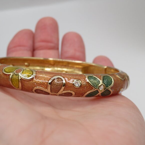 Cloisonne Style Enamel Rhinestone Gold Tone Bangle Bracelet - Picture 3 of 7